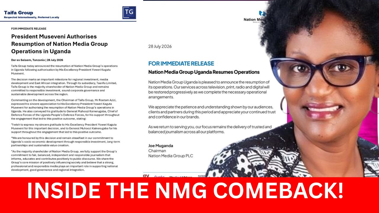 INSIDE THE NMG COMEBACK! Nation Media Group Uganda Returns to Air After Month-Long Shutdown. Behind-the-scenes talks pave way for reopening after month-long closure. Media house vows to restore trusted journalism across all platforms.