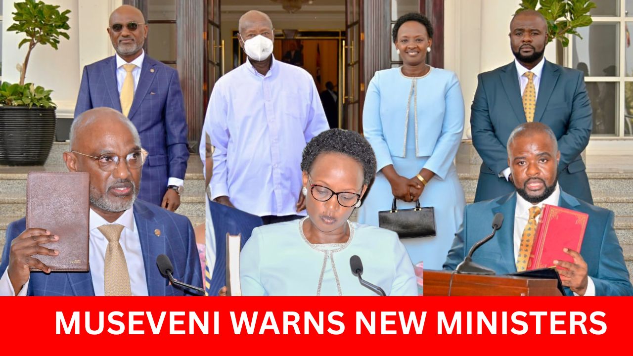 MINISTERS FINALLY TAKE OATH: Adonia Ayebare, Shartsi Musherure and Juma Witonze sworn in at State House Entebbe after months of delays over citizenship and parliamentary approval